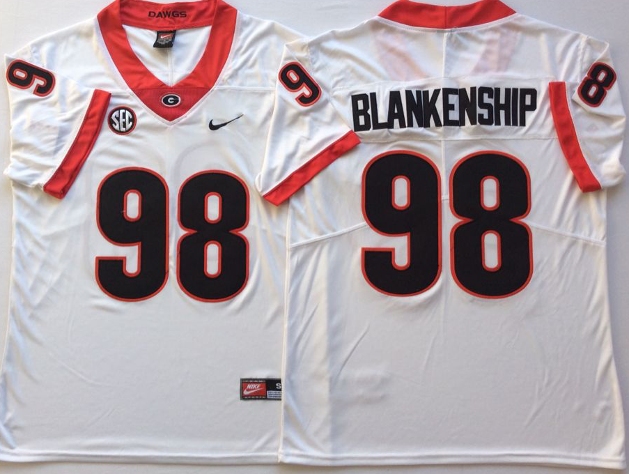 NCAA Men Georgia Bulldogs White #98 BLANKENSHIP->ncaa teams->NCAA Jersey